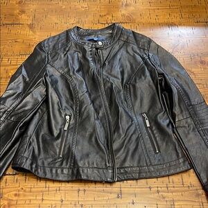 Apt. 9 Black Leather Motorcycle Jacket with Quilted Sleeves